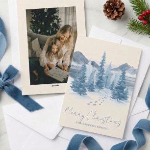 Buitenactiviteiten Berg Waterverf Kerst Foto Feestdagenkaart