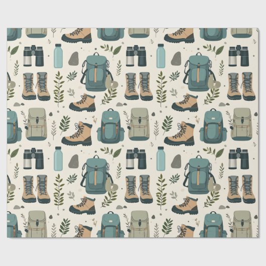 Buitenactiviteitenpatroon Wandelschoenen Rugzakken Cadeaupapier (Vlak)