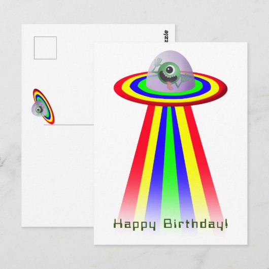 Buitenalien komt naar verjaardagsfeestje briefkaart (Voorkant / Achterkant)