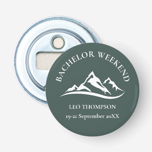 Buitenavontuur Berg Bachelorweekend Button Flesopener (Voorkant)