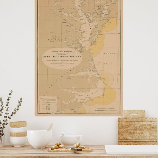 buitenbanken en vuurtorenkaart Chesapeake Poster (Keuken)
