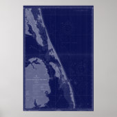 Buitenbanken NC OBX Map Nautical Chart Blue Art Poster (Voorkant)