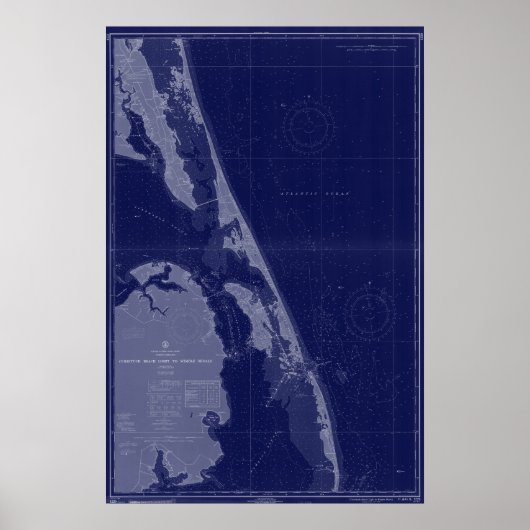 Buitenbanken NC OBX Map Nautical Chart Blue Art Poster (Voorkant)