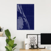 Buitenbanken NC OBX Map Nautical Chart Blue Art Poster (Thuiskantoor)