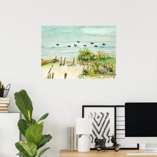Buitenbanken Sand Dunes en Seagulls Posters (Thuiskantoor)