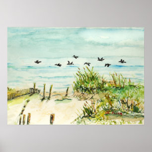 Buitenbanken Sand Dunes en Seagulls Posters