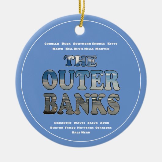 Buitenbanken Strand Tekst en steden OBX Keramisch Ornament (Voorkant)