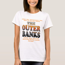 Buitenbanken Sunrise Tekst en steden OBX T-shirt