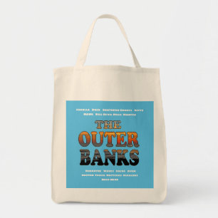Buitenbanken Sunrise Tekst en steden OBX Tote Bag