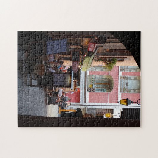 Buitencafés, restaurants in de Franse stad Quaint Legpuzzel (Horizontaal)