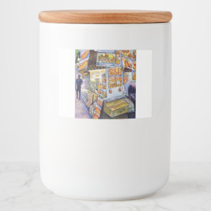 Buitengewone artistieke werkbelasting voedselcontainer etiket