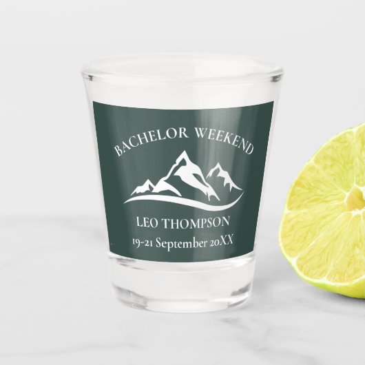 Buitengewone Berg Avontuur Bachelorweekend Shot Glas (Voorkant)