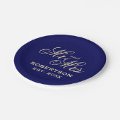 Buitengewone chique marine blauw en crème bruiloft papieren bordje (Gekanteld)