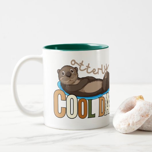 Buitengewoon cool Dad Otter Pun Funny Vaderdag Tweekleurige Koffiemok (Met donut)
