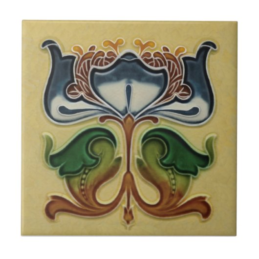 Buitengewoon Engels Art Nouveau Floral c1900 Repro Tegeltje (Voorkant)