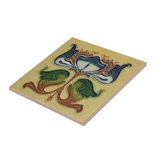 Buitengewoon Engels Art Nouveau Floral c1900 Repro Tegeltje (Zijkant)