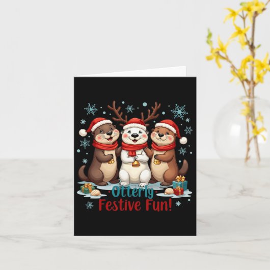 Buitengewoon feestelijke leuke kerst otter dieren kaart (Gele Bloem)