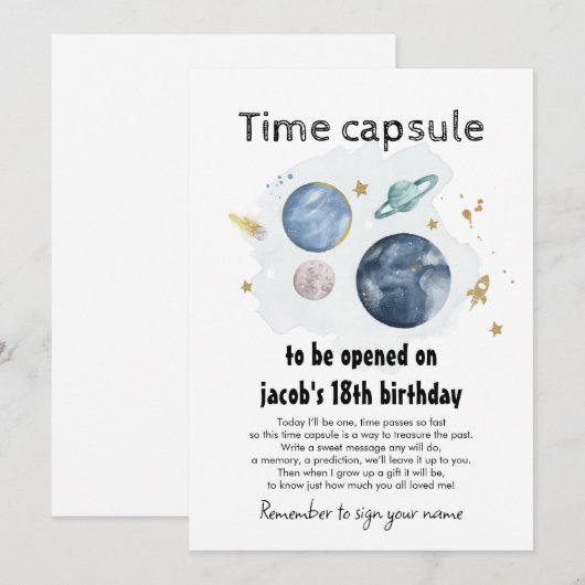 Buitengheidstijd Capsule Eerste verjaardag Kaart (Voorkant / Achterkant)