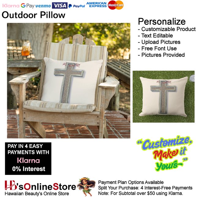 Buitenkussen met Beige Achtergrond (Cross Outdoor Throw Pillow with Beige Background.)