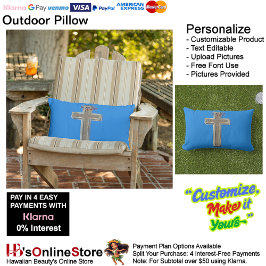 Buitenkussen met blauwe achtergrond