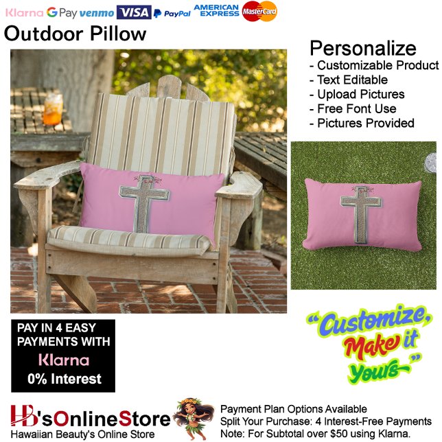 Buitenkussen met Roze Achtergrond (Cross Outdoor Throw Pillow with Pink Background.)
