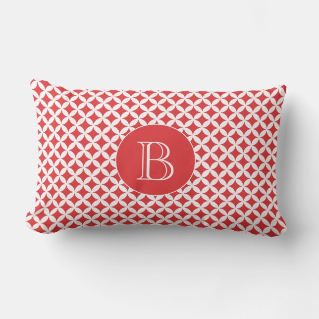 Buitenkussen | Rood Geometrisch Patroon Monogram (Voorkant)