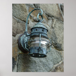 Buitenlamp op steenwand poster