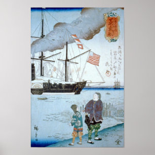 Buitenlanders verschepen, Hiroshige Japanse fijne  Poster