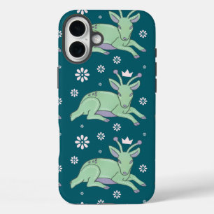 Buitenlands hert volks kunst Whimsical groene re iPhone 16 Plus Hoesje
