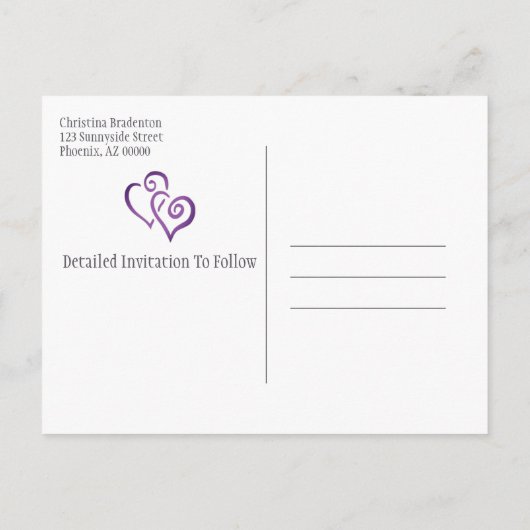 BUITENLANDSE BEWAART U de datum waarop Paars verbo Aankondigingskaart (Achterkant)