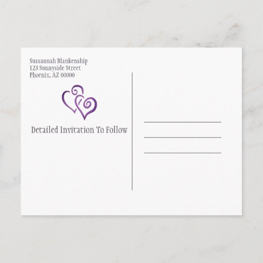 BUITENLANDSE BEWAART U de datum waarop Paars verbo Aankondigingskaart (Achterkant)