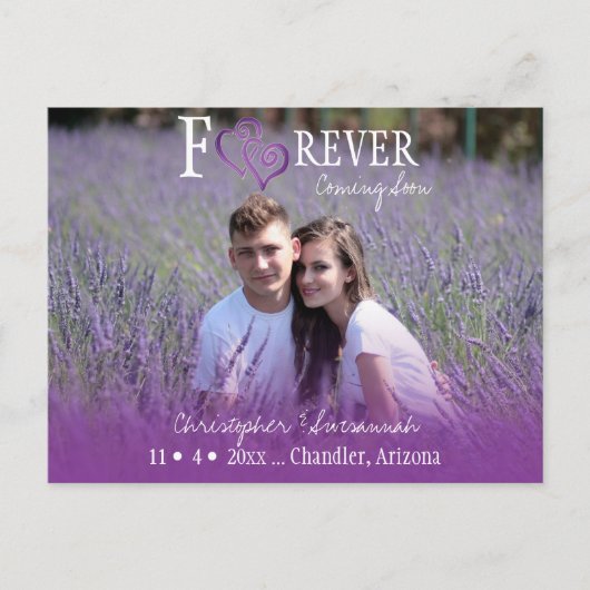 BUITENLANDSE BEWAART U de datum waarop Paars verbo Aankondigingskaart (Voorkant)