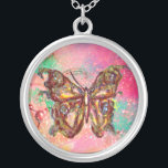 BUITENLANDSE BUITENVERPAKKING, roze groen Zilver Vergulden Ketting<br><div class="desc">Elegante en kleurrijke vlinder. Schilderen met gouden en zilverfolie.</div>