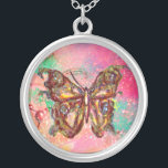 BUITENLANDSE BUITENVERPAKKING, roze groen Zilver Vergulden Ketting<br><div class="desc">Elegante en kleurrijke vlinder. Schilderen met gouden en zilverfolie.</div>