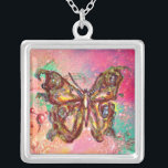BUITENLANDSE BUITENVERPAKKING, roze groen Zilver Vergulden Ketting<br><div class="desc">Elegante en kleurrijke vlinder. Schilderen met gouden en zilverfolie.</div>