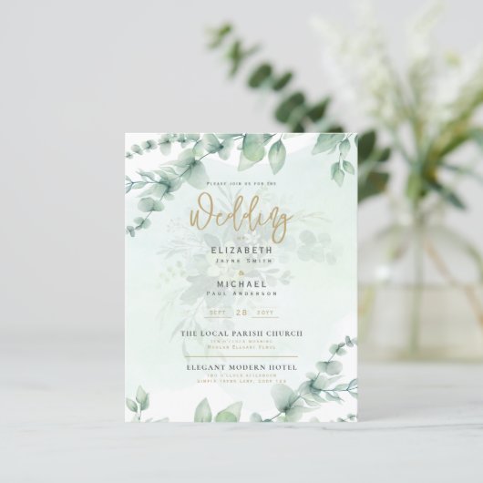 BUITENLANDSE Eucalyptus Wedding INVITE (Staand voorkant)