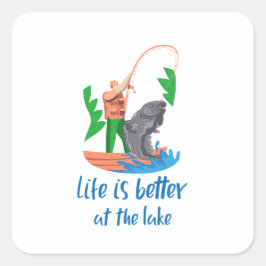 Buitenmuurdecoratie | Camping Vissen Poster Vierkante Sticker