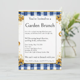 Buitenpartij Brunch Goud Blauw Wit Gingham Glam Kaart