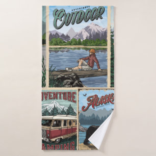 Buitenrecreatie vintage posters met kano's badhanddoek