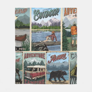 Buitenrecreatie vintage posters met kano's fleece deken