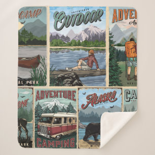 Buitenrecreatie vintage posters met kano's sherpa deken