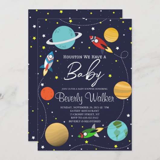 BuitenruimBaby shower Houston We hebben een jongen Kaart (Voorkant / Achterkant)