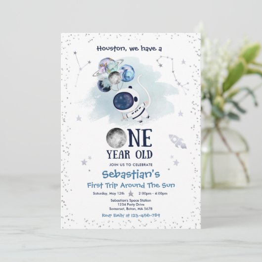 Buitenruimte 1e verjaardag Astronaut Rocket  Kaart (Staand voorkant)