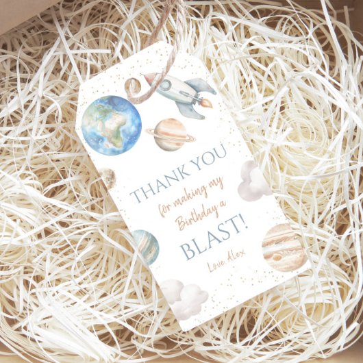 Buitenruimte 1e Verjaardag Planeet Bedankt Cadeaulabel