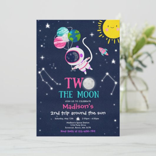 Buitenruimte 2e verjaardag Astronaut Rocket Kaart (Staand voorkant)