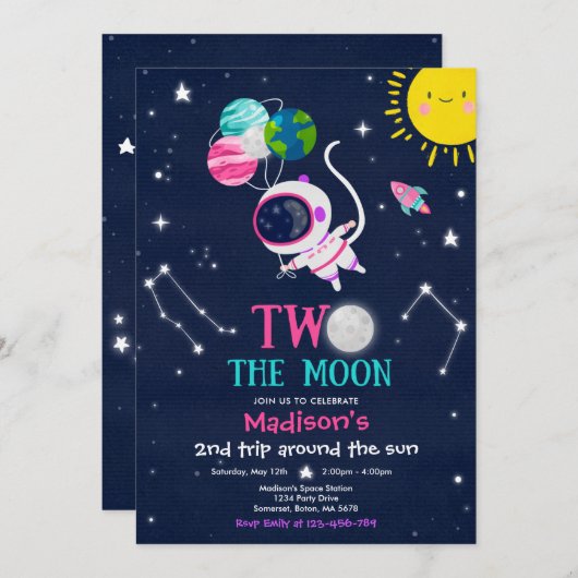 Buitenruimte 2e verjaardag Astronaut Rocket Kaart (Voorkant / Achterkant)