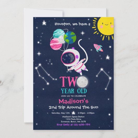Buitenruimte 2e verjaardag Astronaut Rocket Kaart (Voorkant)