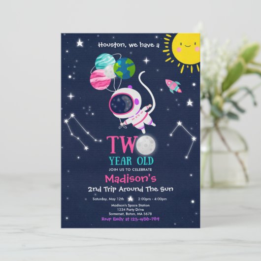 Buitenruimte 2e verjaardag Astronaut Rocket Kaart (Staand voorkant)