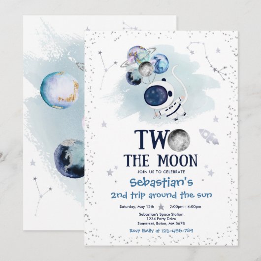 Buitenruimte 2e verjaardag Astronaut Rocket Kaart (Voorkant / Achterkant)