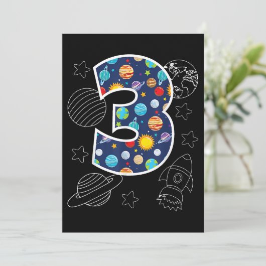 Buitenruimte 3 jaar oud 3e verjaardag jongens Gir Save The Date (Staand voorkant)